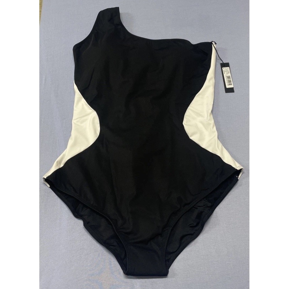 NWT TA3‎ Black/White One Sidey Contour One Piece Swimsuit Women's 3X Short